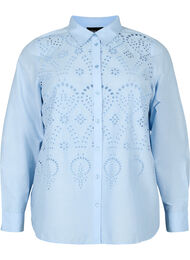 Katoenen overhemd met broderie anglaise, Chambray Blue