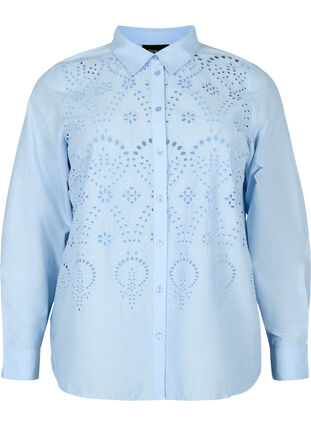 Katoenen overhemd met broderie anglaise, Chambray Blue, Packshot image number 0