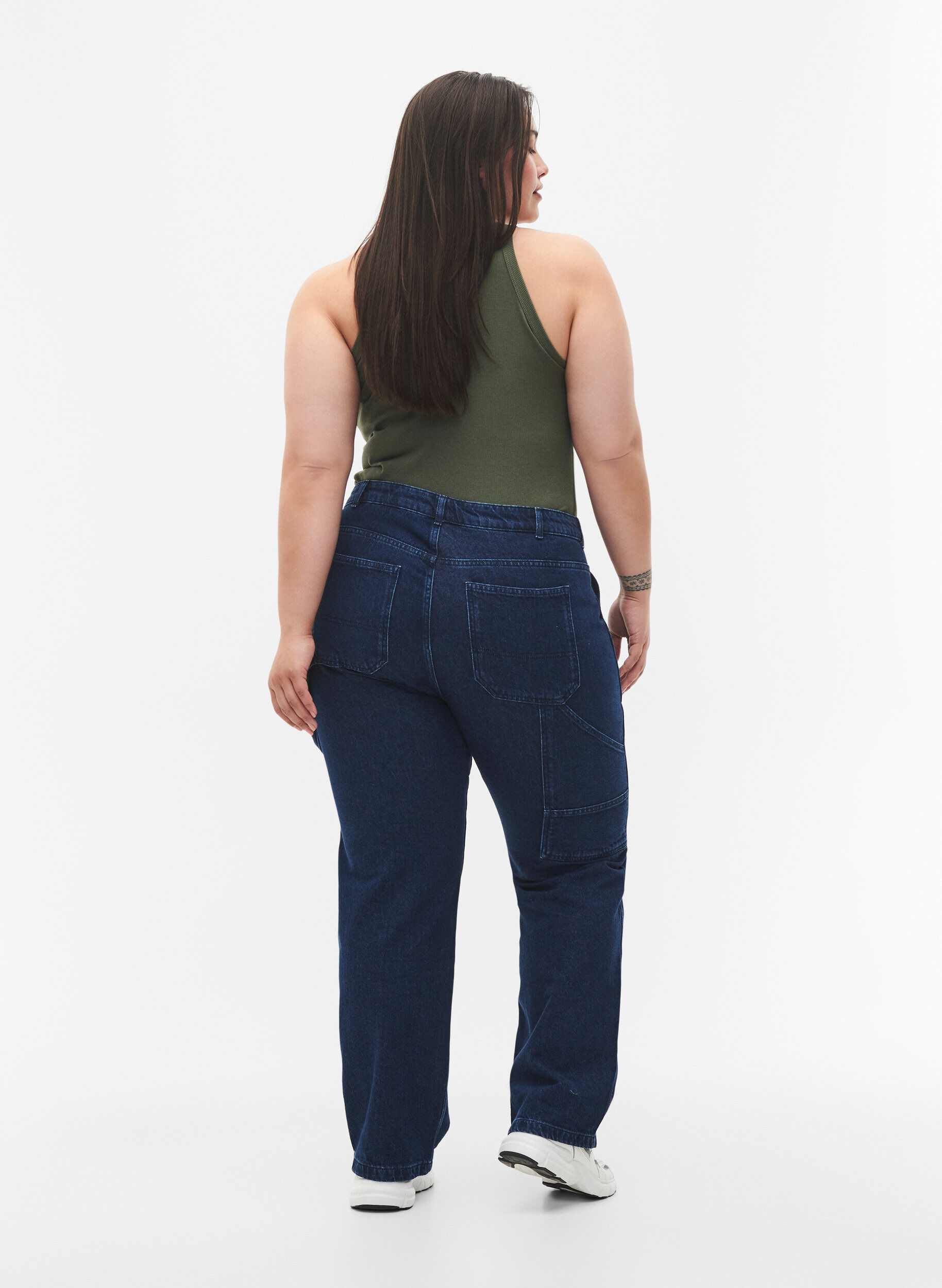 Zizzi Cargo jeans met rechte pijp, Dark blue, Model image number 1