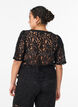 Kanten blouse met korte mouwen en V-hals, Zwart, Model image number 2