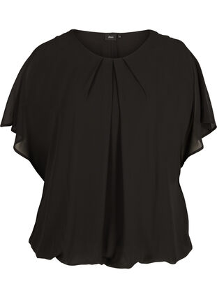 Korte blouse met losse mesh mouwen, Black, Packshot image number 0