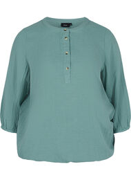 Katoenen blouse met knopen en 3/4-mouwen, Sagebrush Green