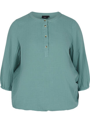 Katoenen blouse met knopen en 3/4-mouwen, Sagebrush Green, Packshot image number 0