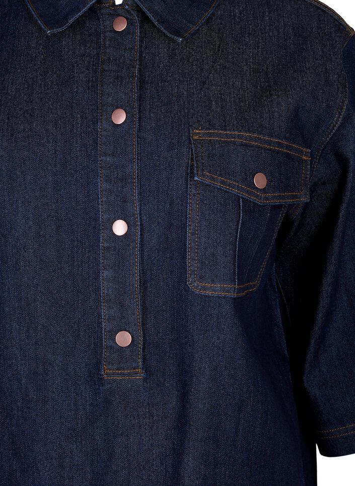 Denim jurk met grote zakken en 3/4 mouwen, Blauw, Packshot image number 2