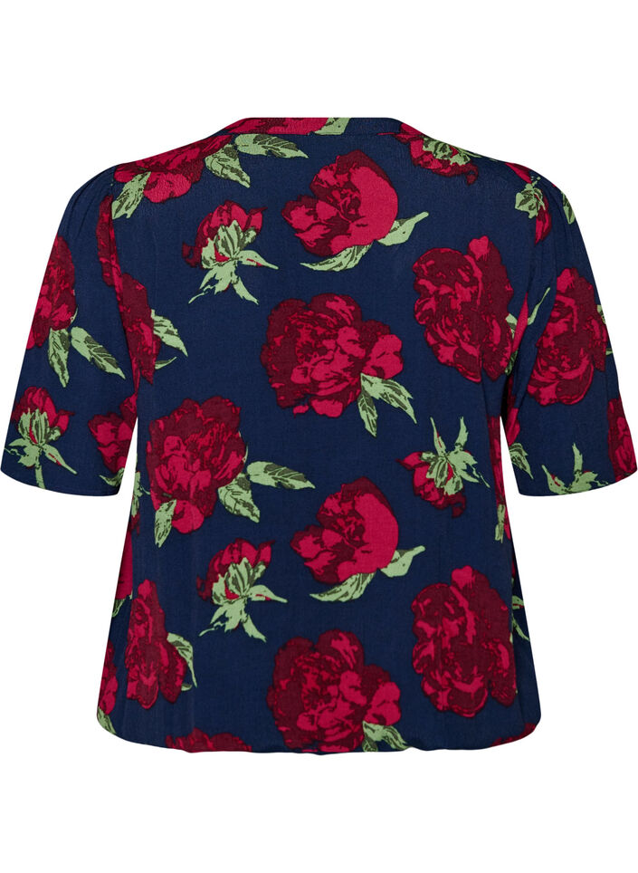 Viscose blouse met bloemenprint en ballonvorm, Blauw, Packshot image number 1