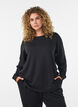 Jersey blouse met lange mouwen en een ronde hals, Zwart, Model image number 0