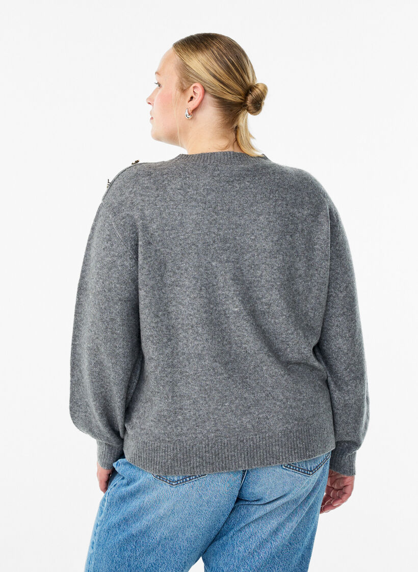 Breisel blouse met knoopdetail, Grijs, Model image number 2