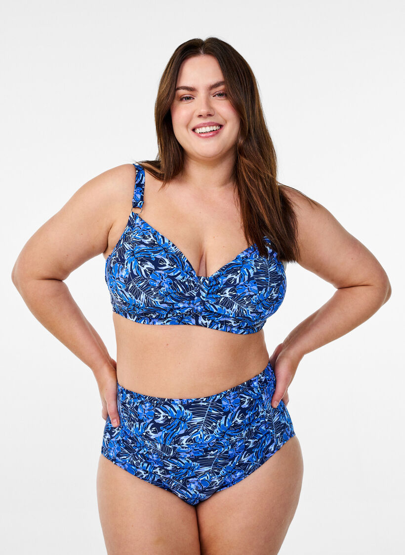 Bikinitop met beugel en patroon, Blauw, Model image number 1