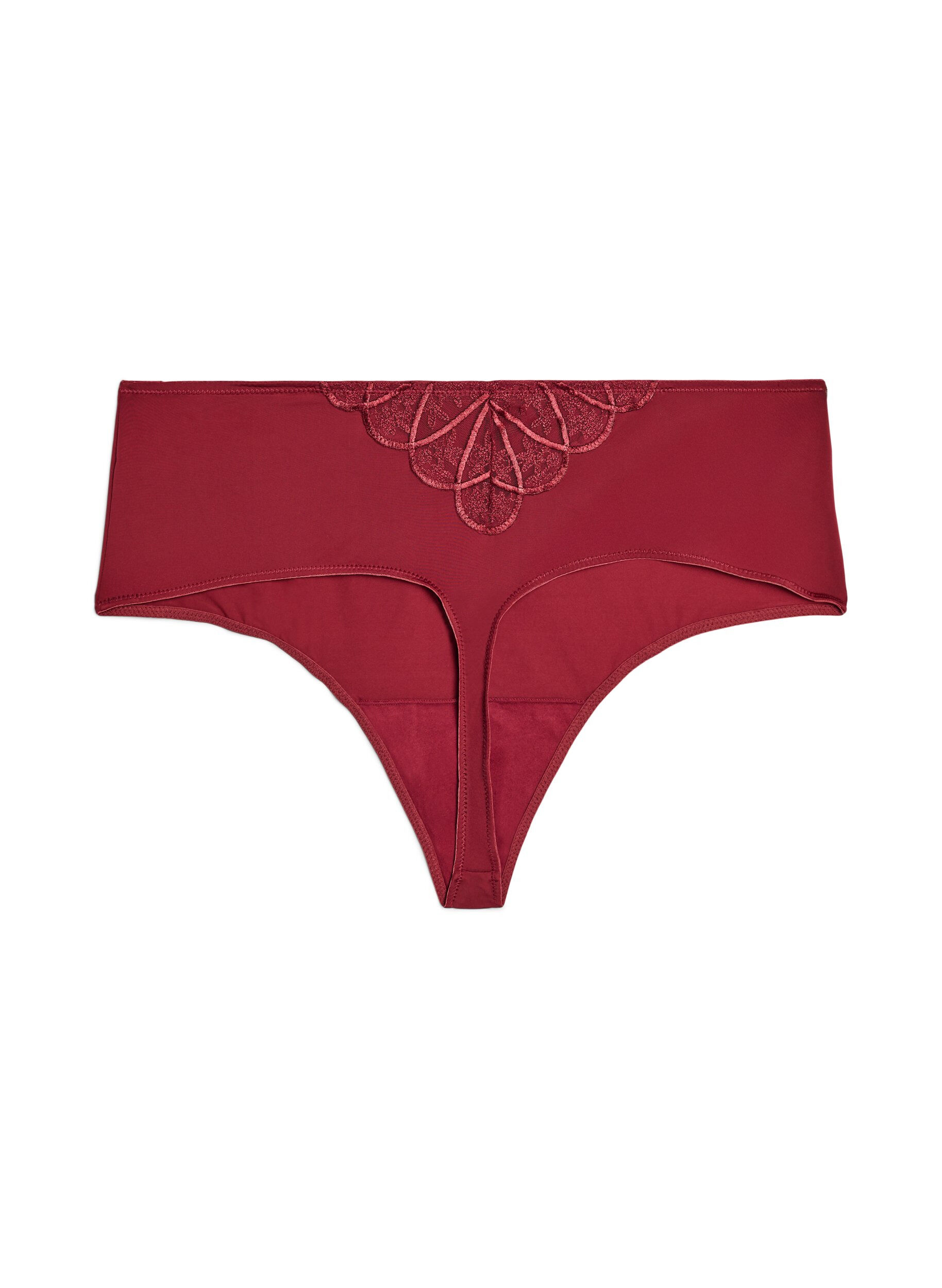 Zizzi Hipster string in microvezel met kanten details, Donker Bordeaux, Packshot image number 1