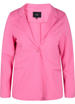 Basic blazer met knoop en sierzakken, Azalea Pink, Packshot image number 0