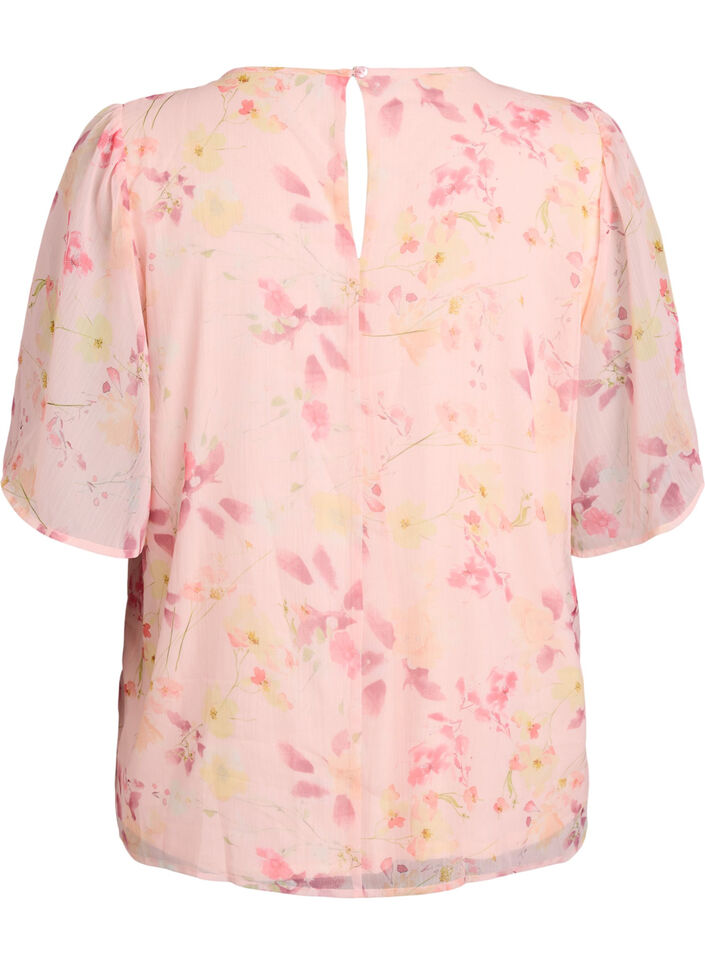 Blouse met bloemenprint en luchtige mouwen, Oranje, Packshot image number 1