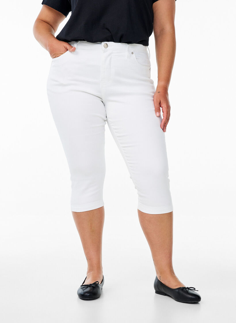 High waist Amy capri jeans met super slim fit, Wit, Model image number 2
