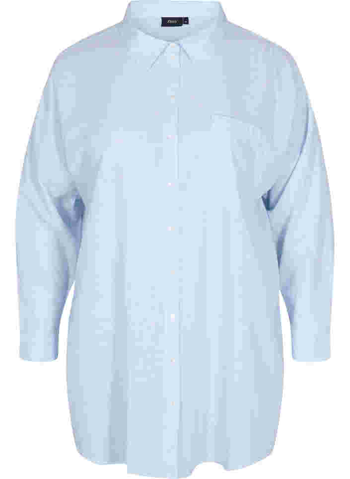 Gestreepte nachtjapon van katoen, White w. Blue Stripe, Packshot image number 0