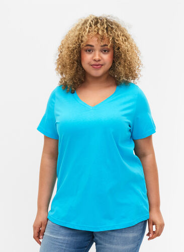 Set van 2 basic t-shirts in katoen, Blue Atoll / Black, Model image number 0