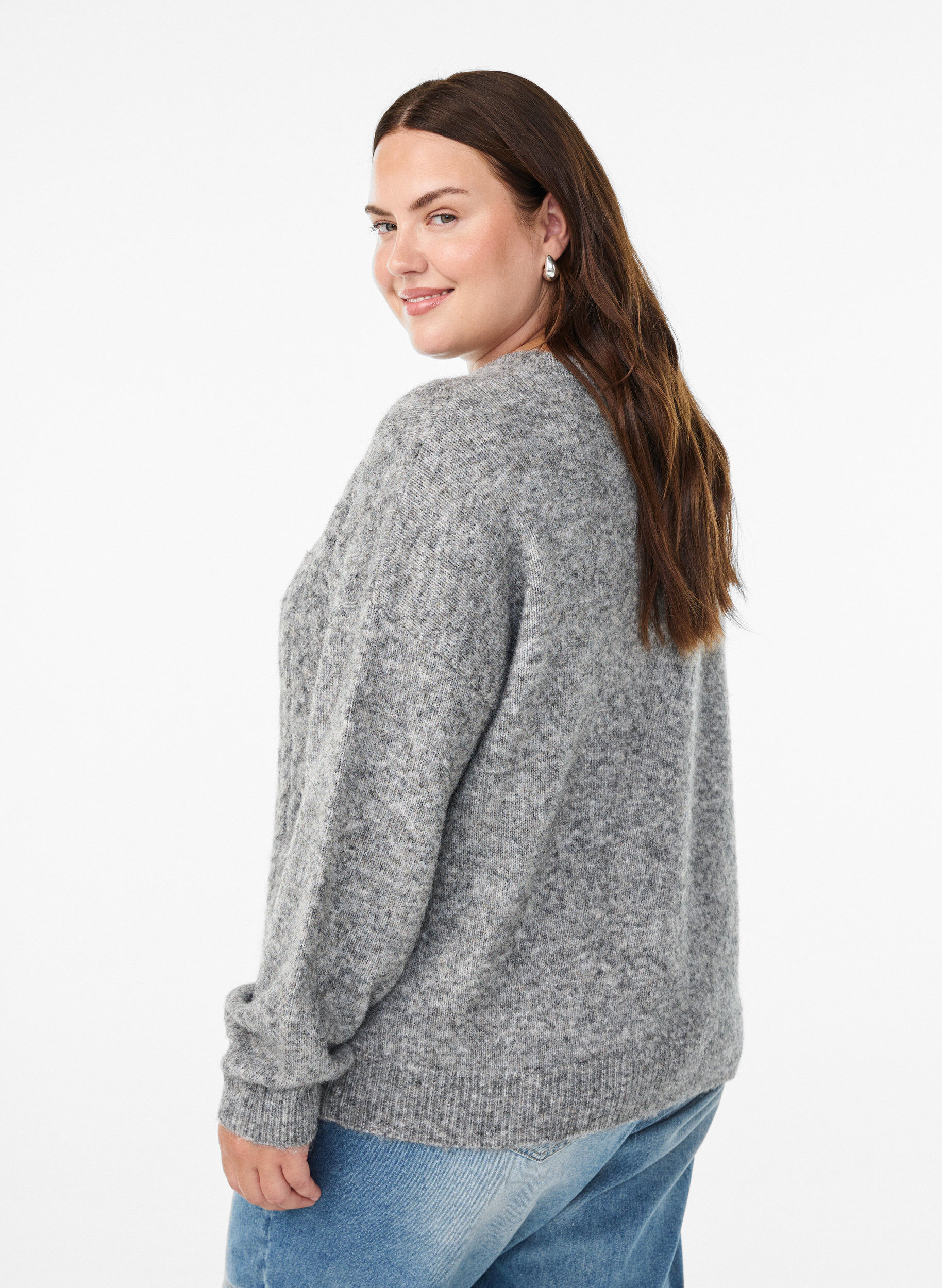 Zizzi Gebreide blouse met kabelbreisel patroon, Grijs, Model image number 2