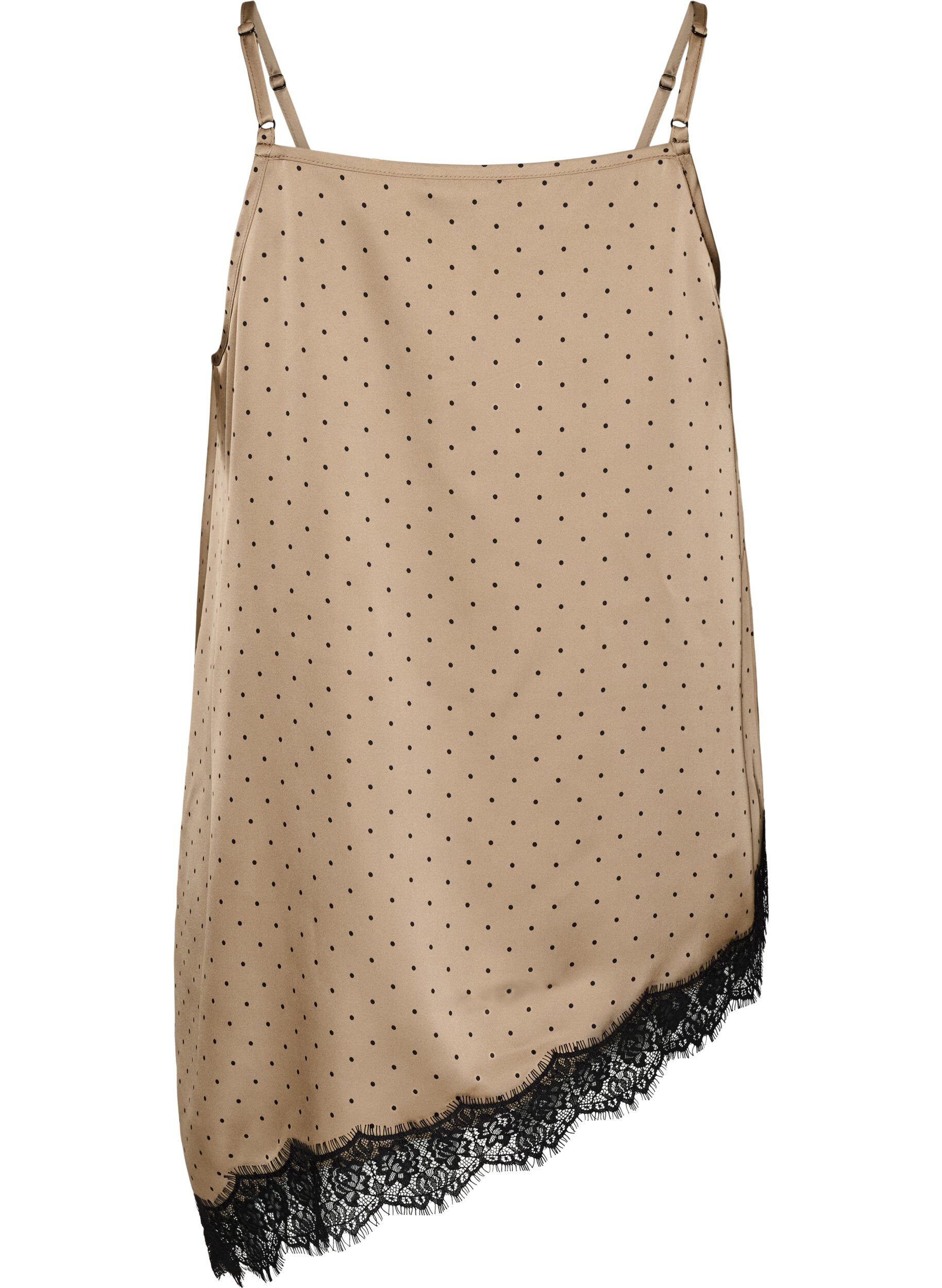 ZizziTop met bandjes en een kanten asymmetrische zoom, Beige, Packshot image number 1