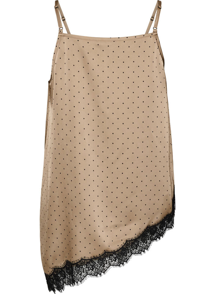 Top met bandjes en een kanten asymmetrische zoom, Beige, Packshot image number 1