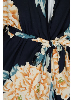 Viscose kimono met print en 3/4 mouwen, Roses on Navy, Packshot image number 2