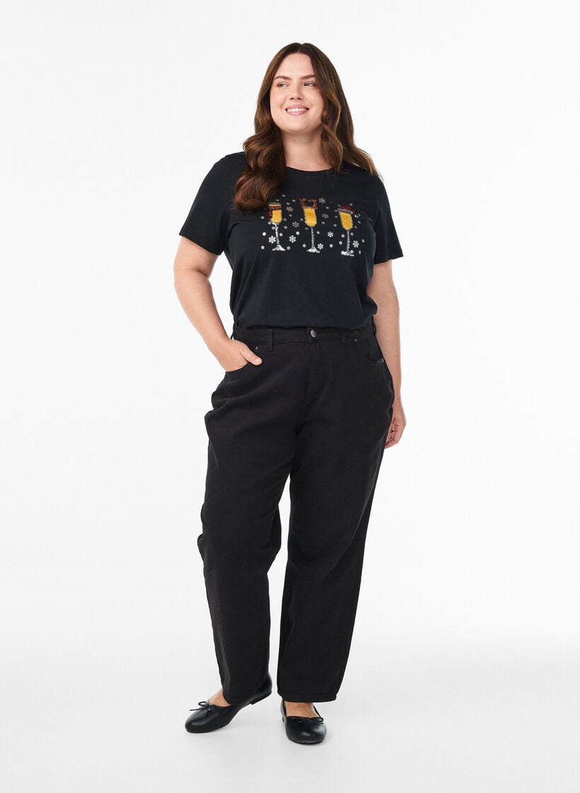 Kerst T-shirt van biologisch katoen, Zwart, Model image number 1