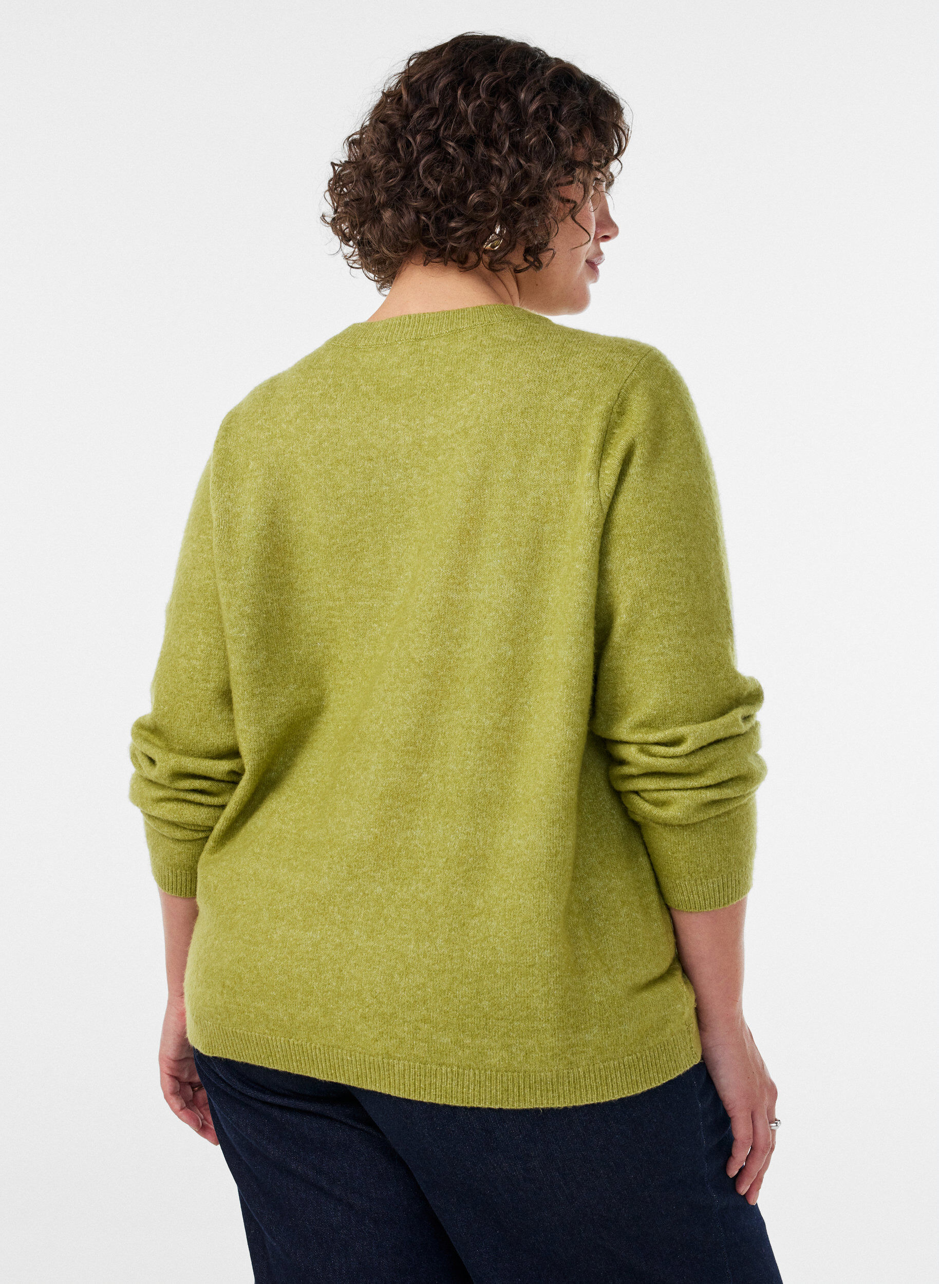 ZizziCardigan met knopen en een ronde voorkant, Groen, Model image number 2