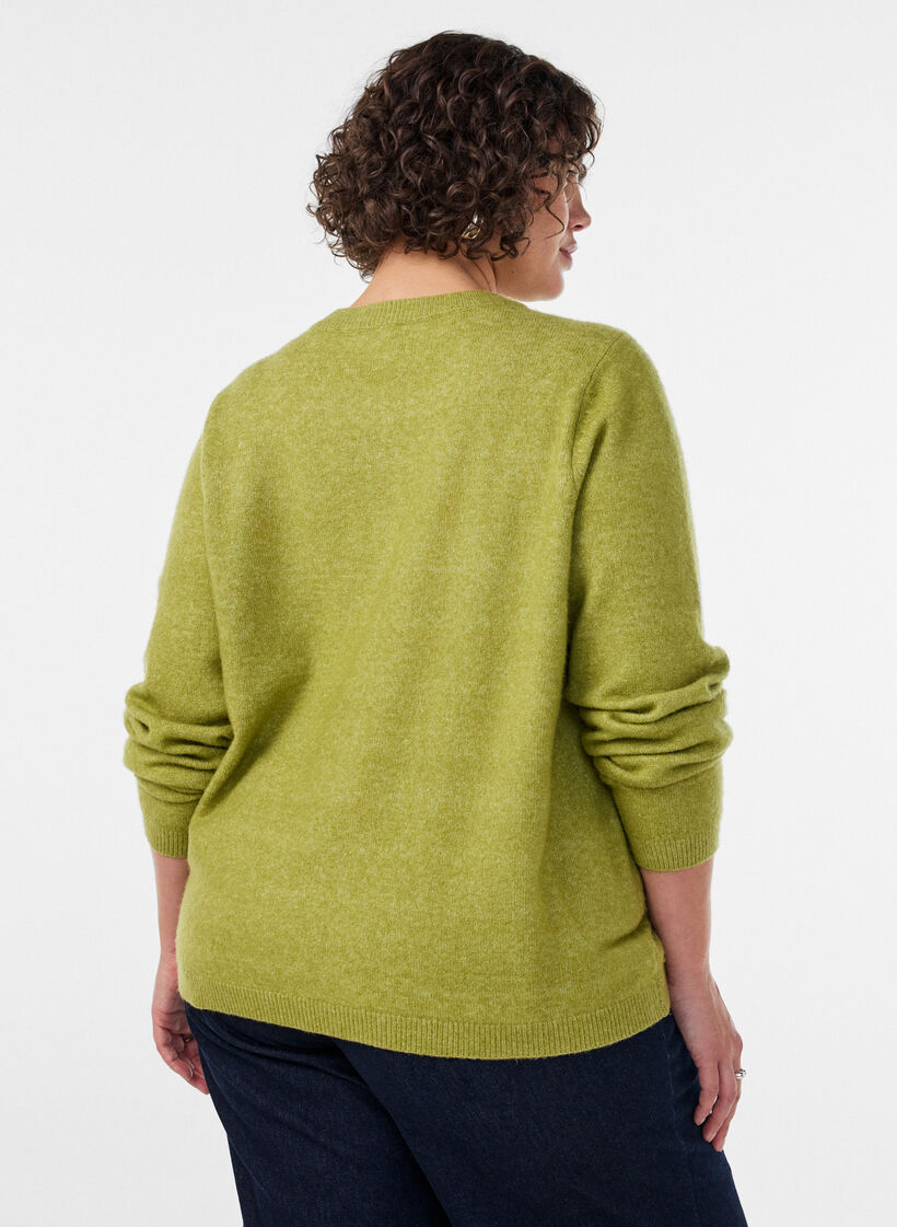 Cardigan met knopen en een ronde voorkant, Groen, Model image number 2