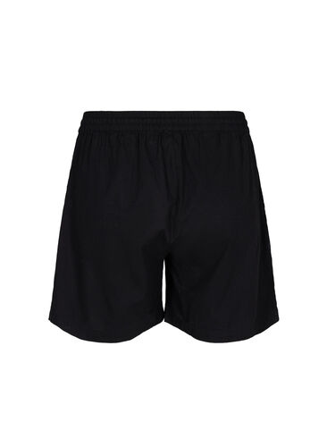 Losse shorts in katoenmix met linnen, Black, Packshot image number 1
