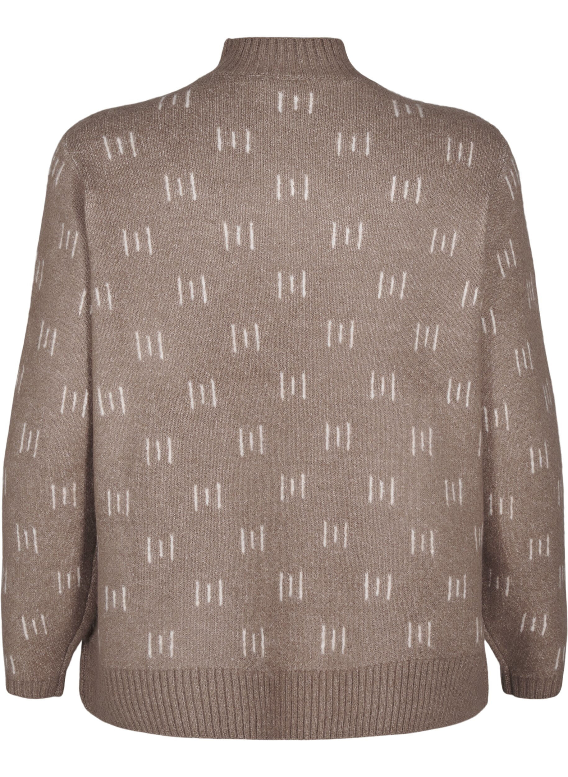 Zizzi Gebreide blouse met hoge hals en patroon, Walnut Mel. Comb, Packshot image number 1
