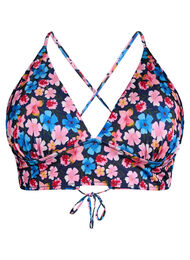 Bloemenbikini top met striksluiting aan de achterkant, Rood