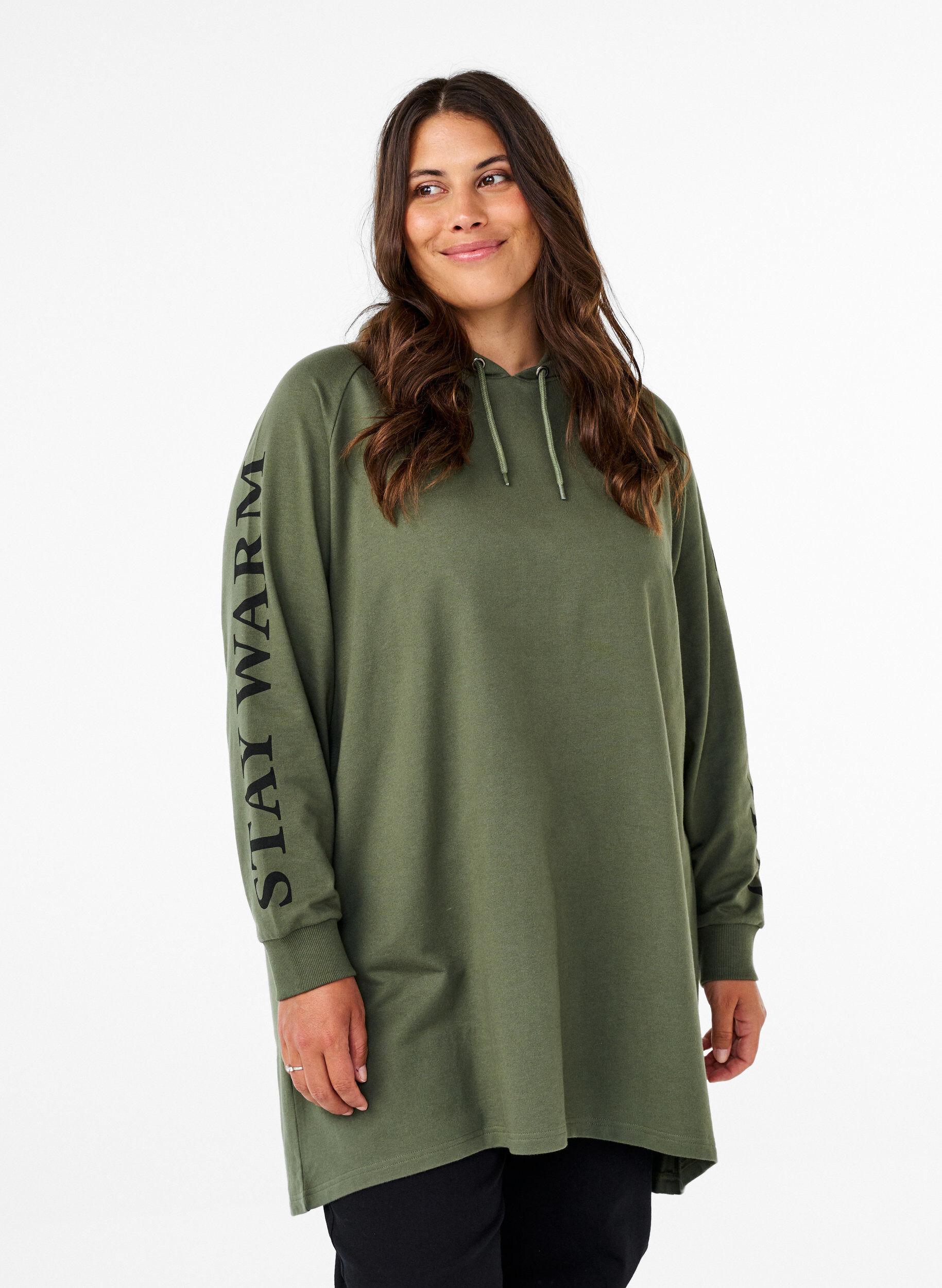 Zizzi Oversized sweatshirt met print op de mouwen, Thyme w. Black, Model image number 0