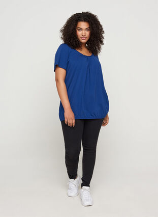 T-shirt met korte mouwen, ronde hals en kanten rand, Twilight Blue, Model image number 2