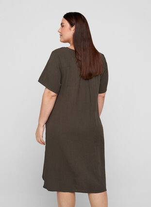 Katoenen jurk met korte mouwen en borduursel, Khaki As Sample, Model image number 1