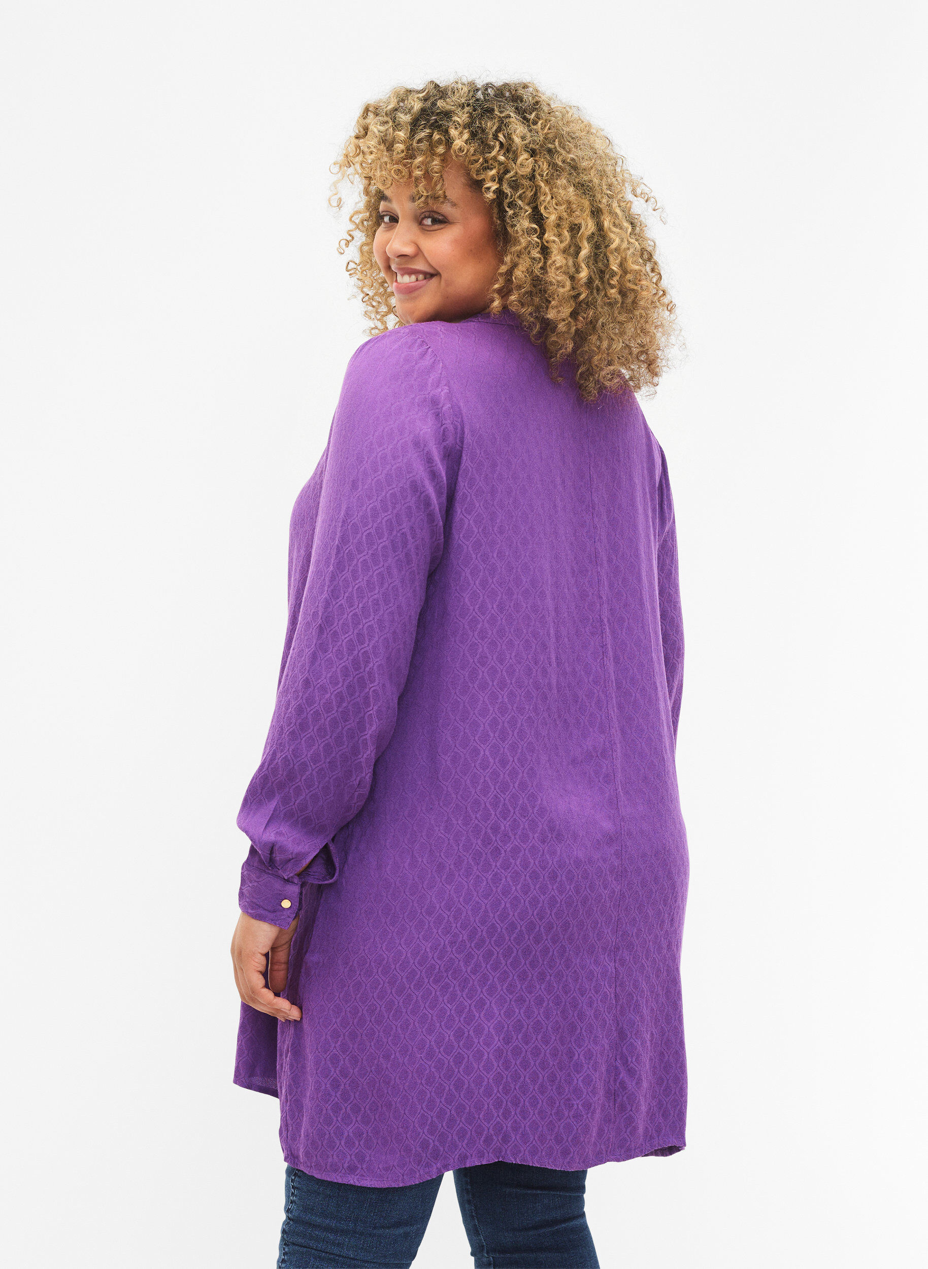 Zizzi Viscose tuniek met Ton sur Ton patroon, Lavender Violet, Model image number 1