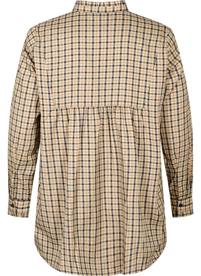 Geruite overhemdblouse met ruches, Brown Check, Packshot