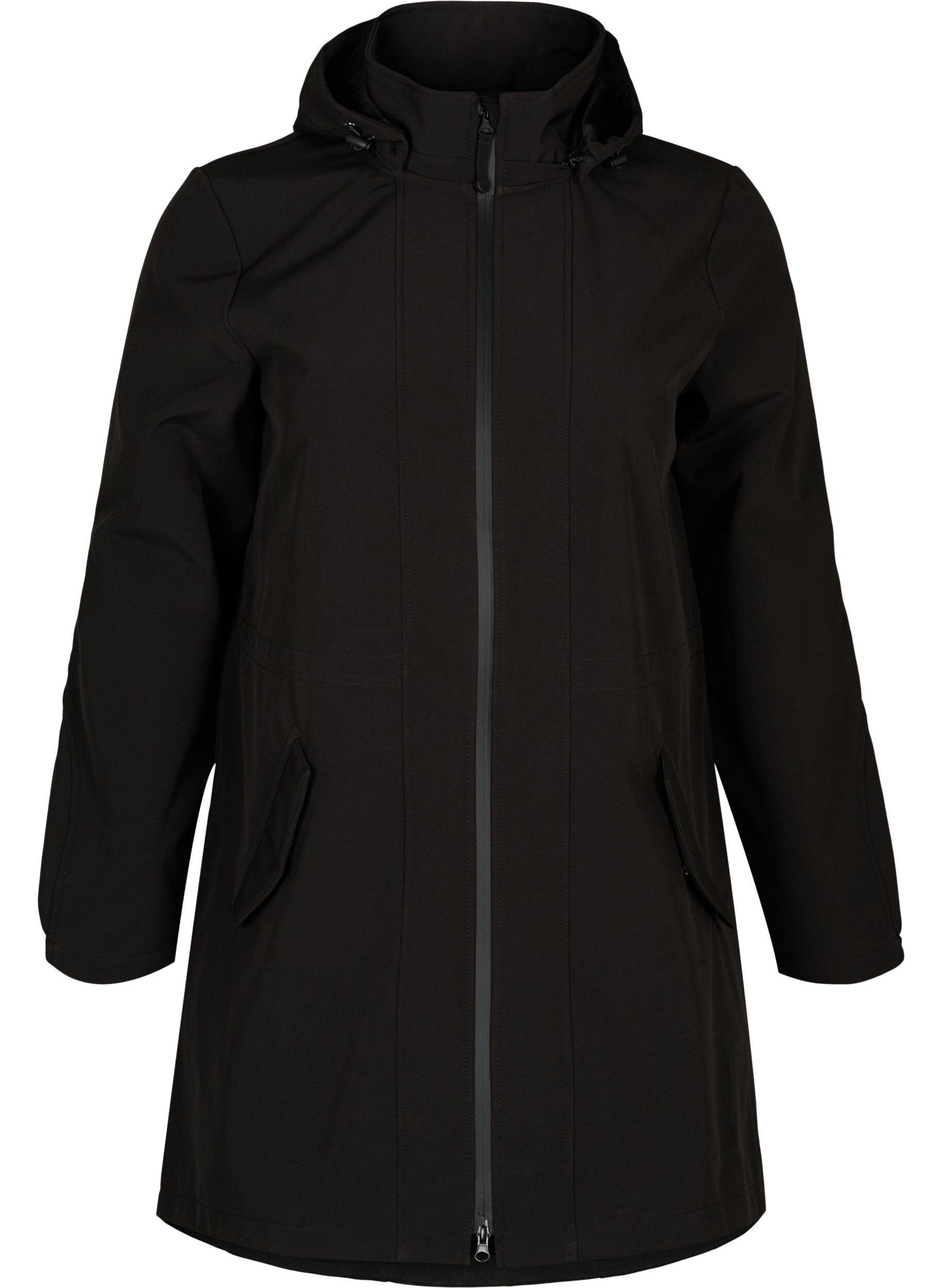 Zizzi Softshell jas met capuchon, Black solid, Packshot image number 0