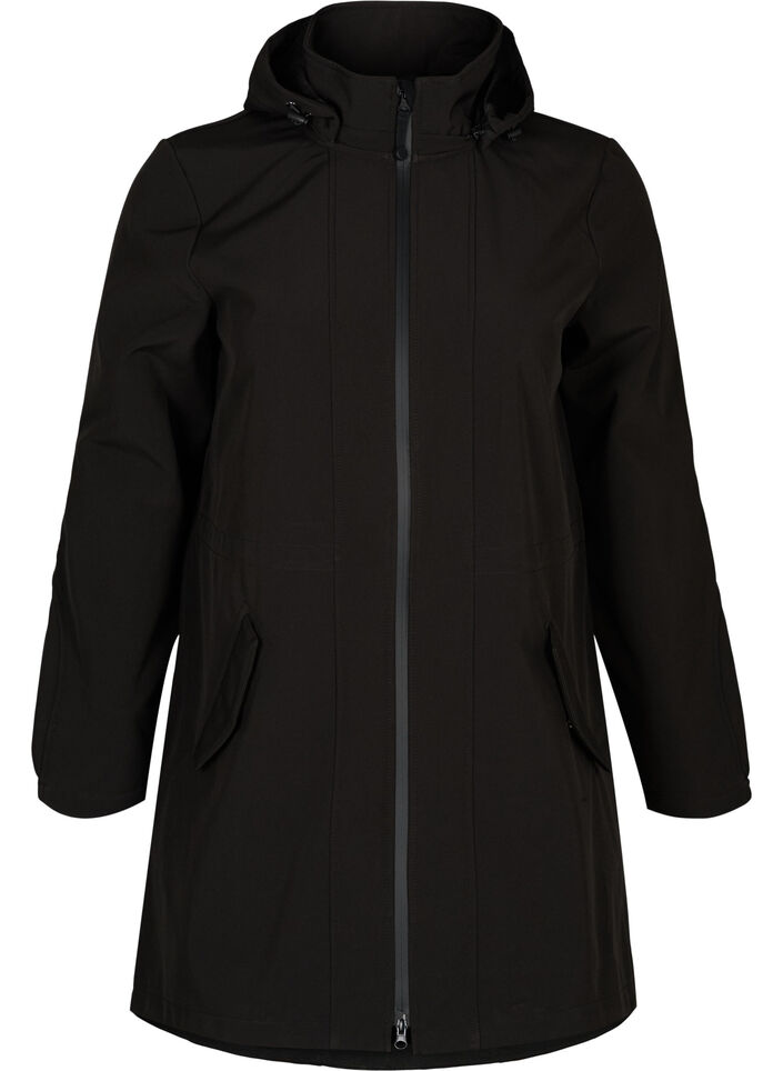 Softshell jas met capuchon, Black solid, Packshot image number 0