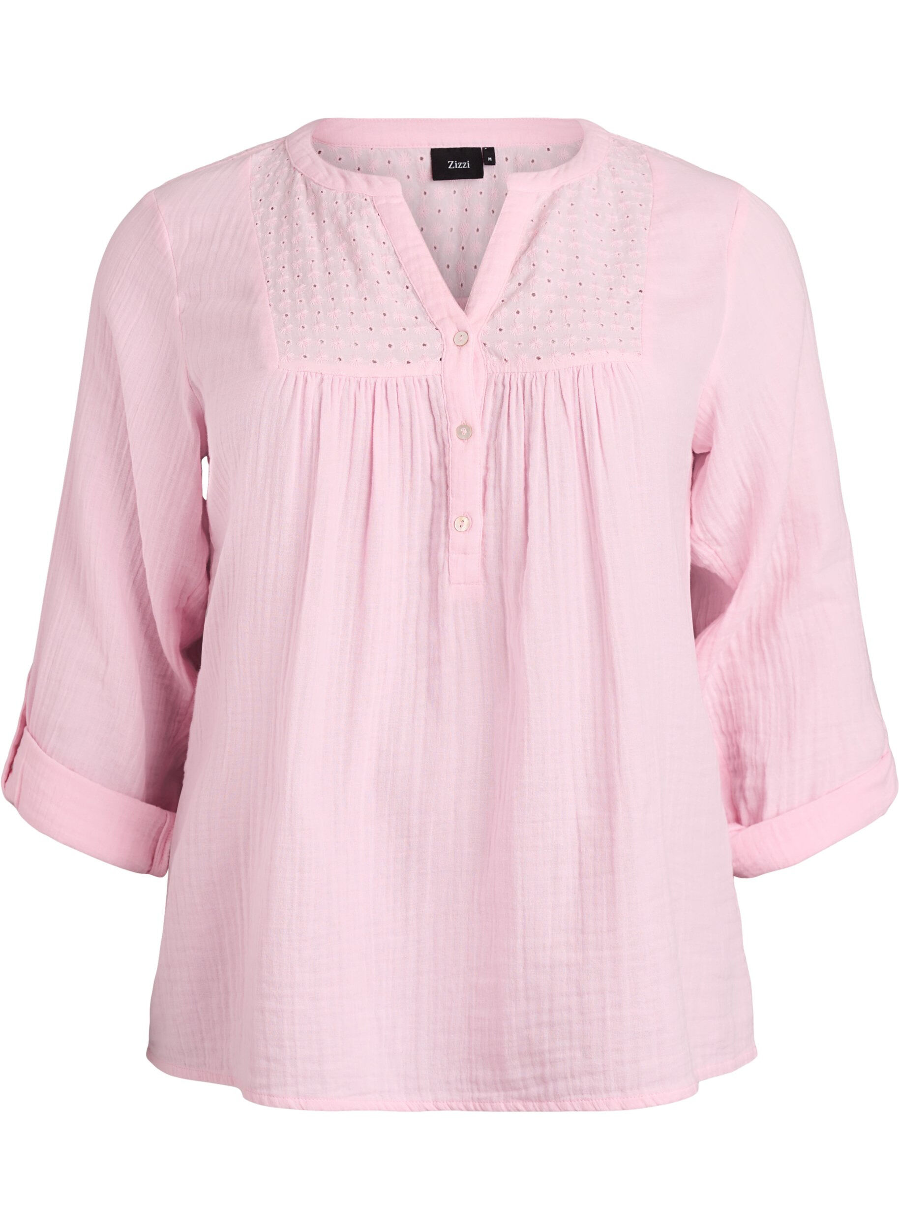 Blouse in katoenen mousseline met broderie anglaise