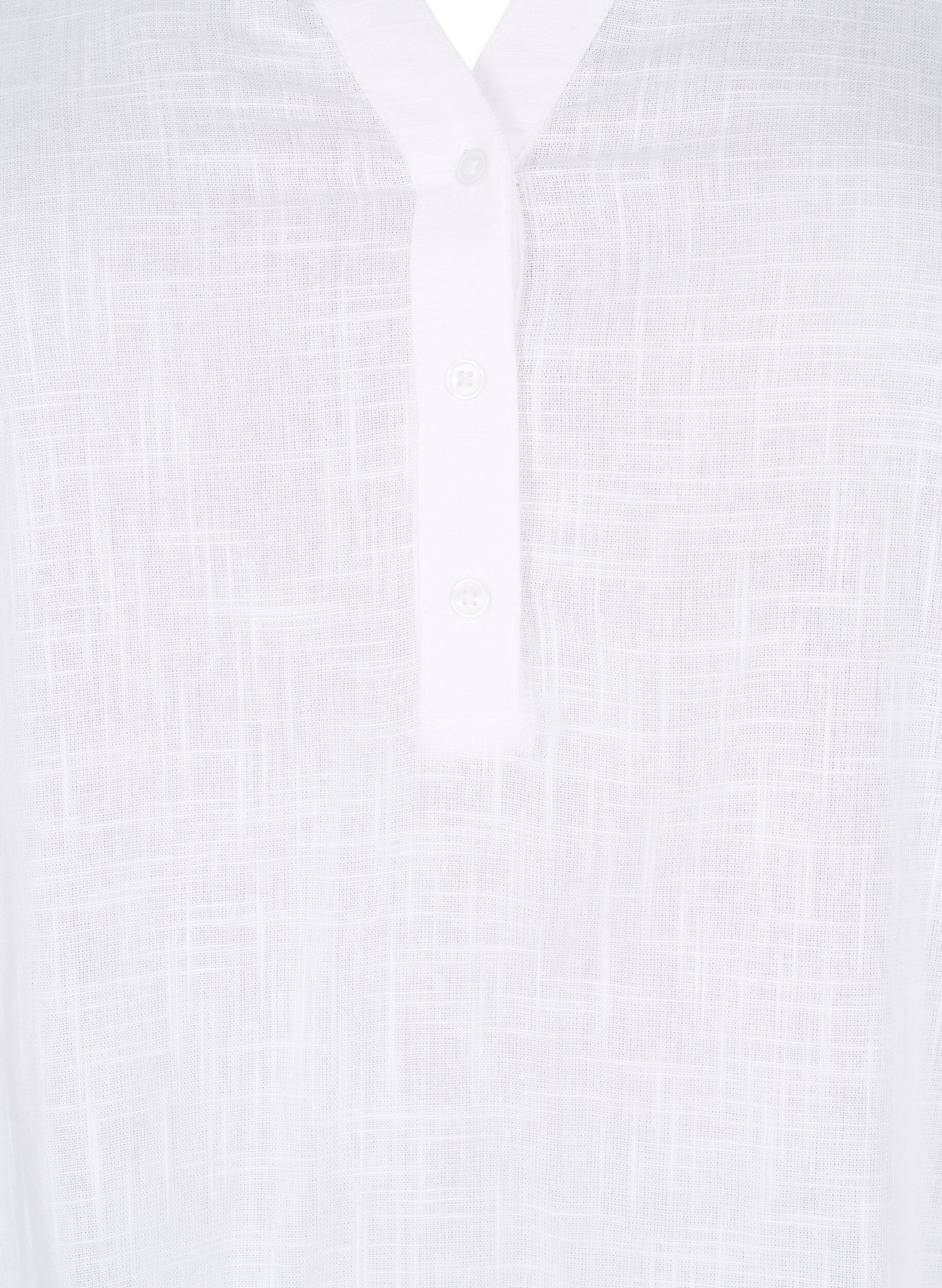 Zizzi Blouse van katoen met v-hals, Bright White, Packshot image number 2