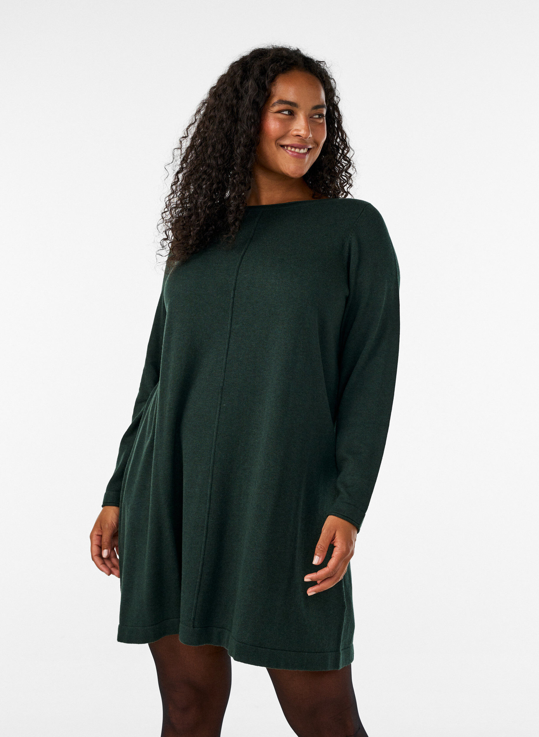 Gebreide jurk in katoen-viscose blend, Groen, Model