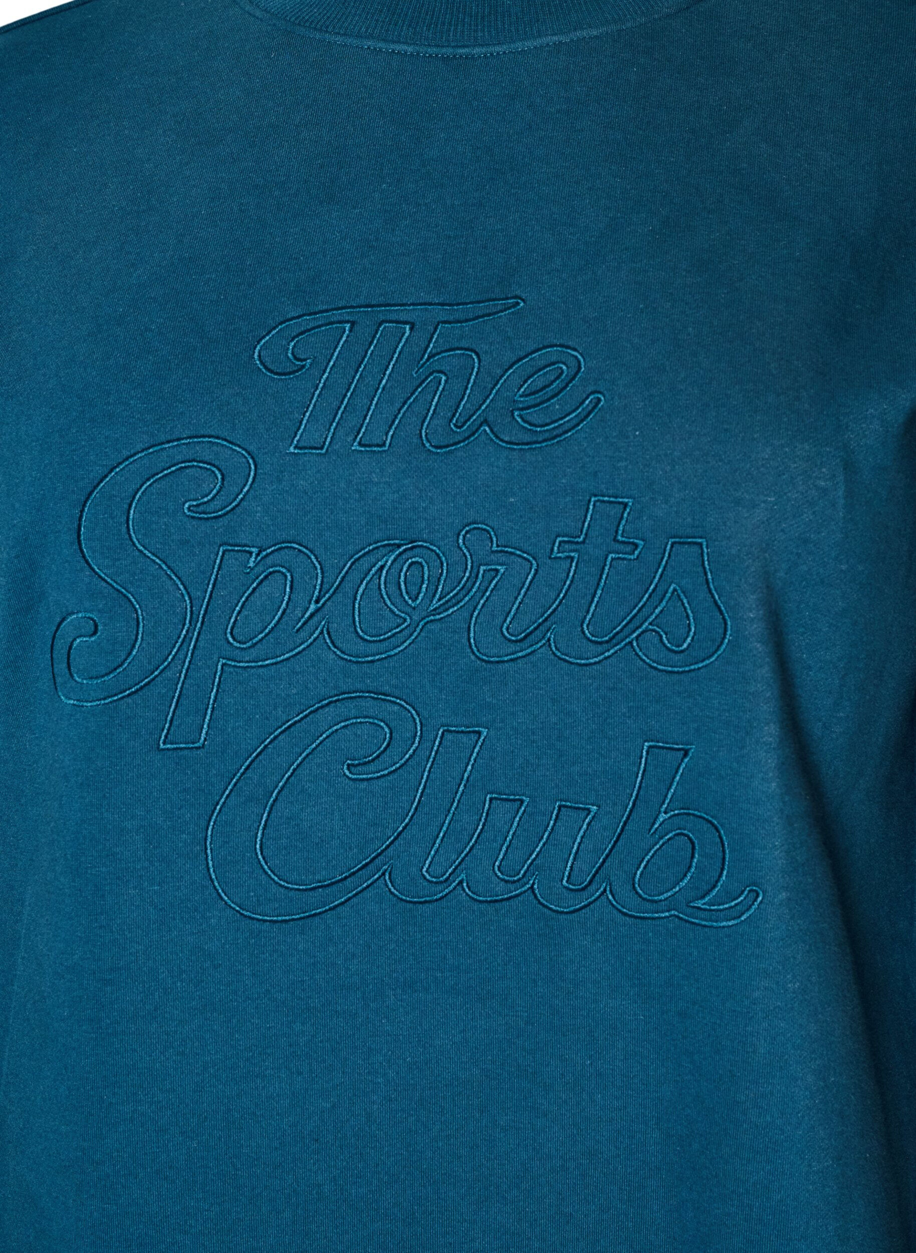ZizziLang sweatshirt met hoge hals en geborduurde tekst, Blauw, Packshot image number 2