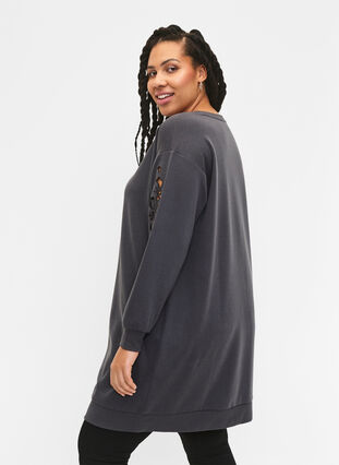 Sweater-jurk met geborduurde details, Dark Grey, Model image number 1
