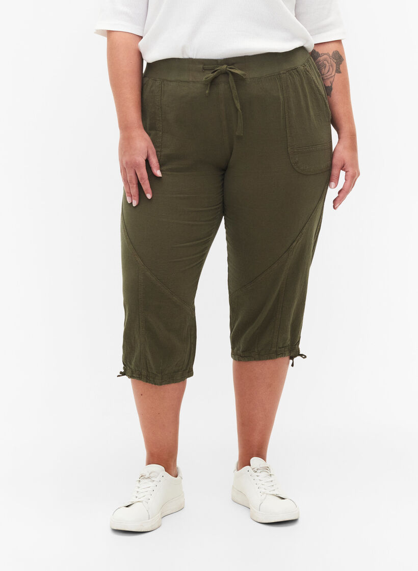 Katoenen Capri-broek, Groen, Model image number 2