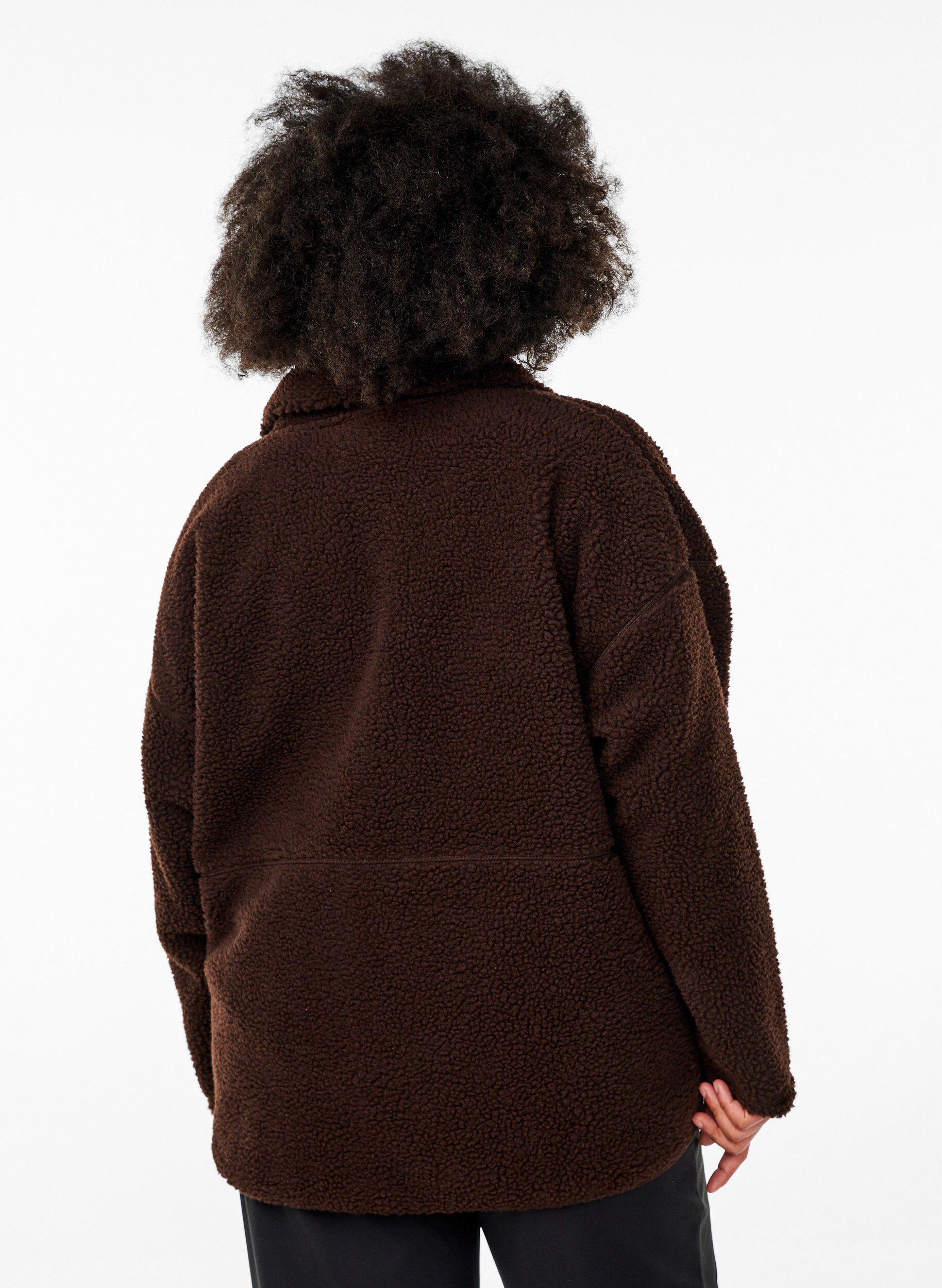 Zizzi Sportieve teddy fleece jas met ritssluiting, Bruin, Model image number 2