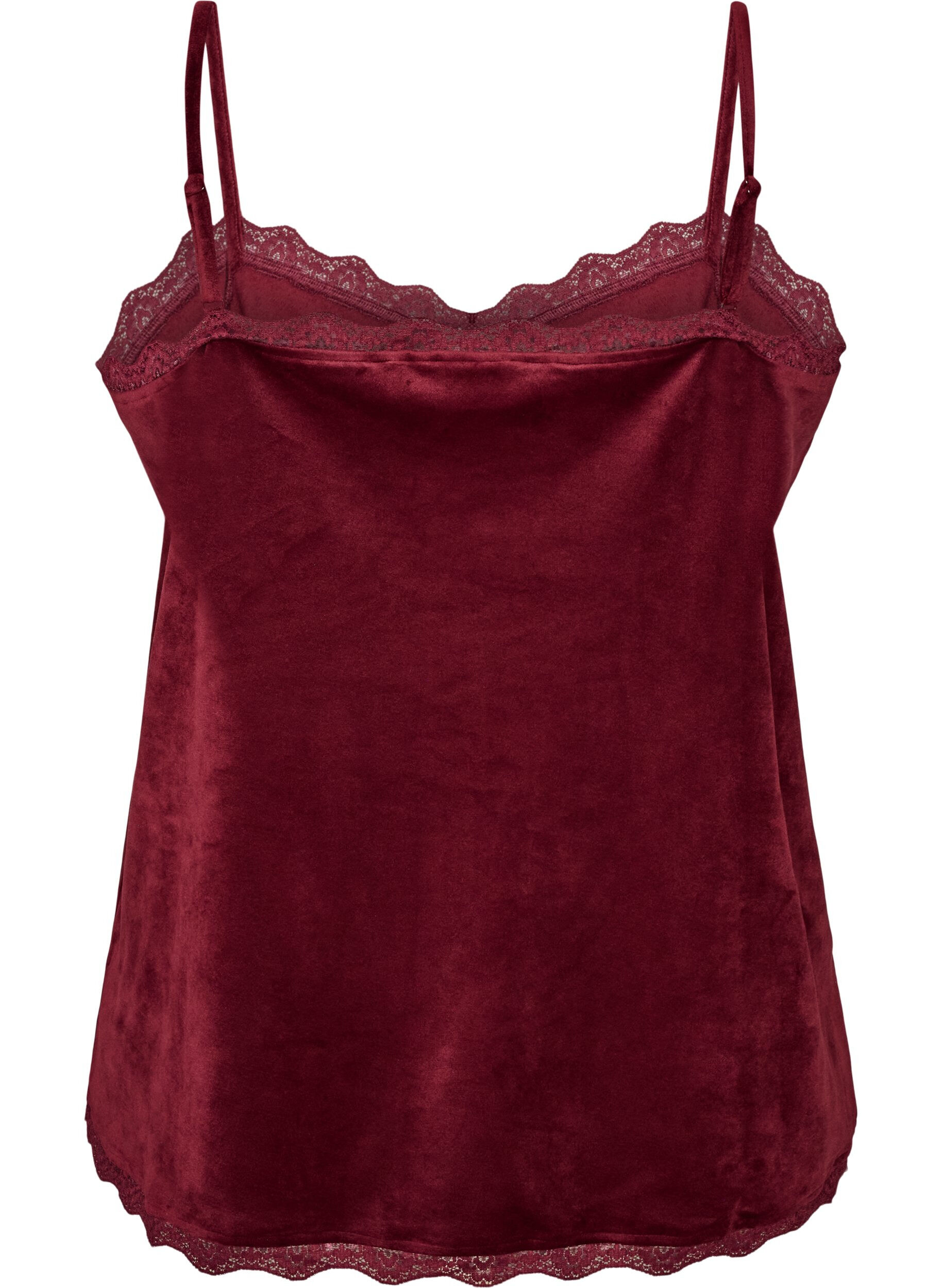 ZizziVelour top met kanten rand, Rood, Packshot image number 1