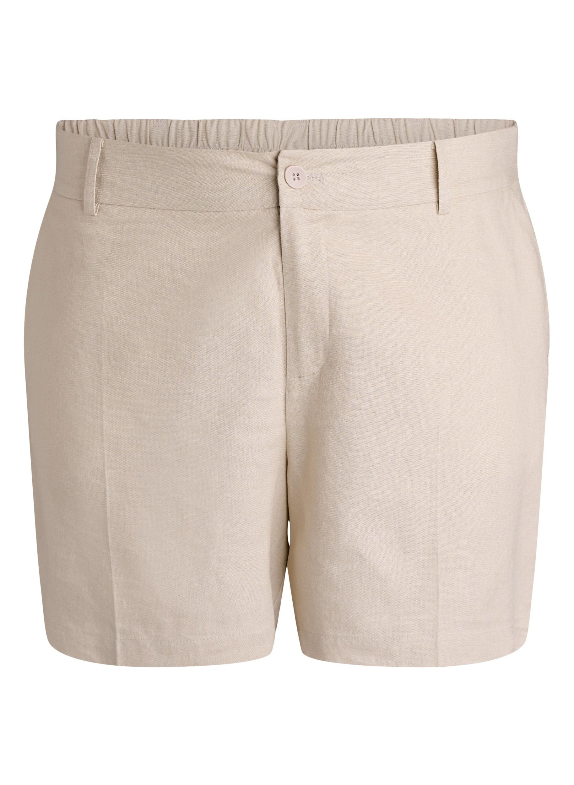 Zizzi Bermuda shorts met hoge taille in linnen en viscose, Beige, Packshot image number 0