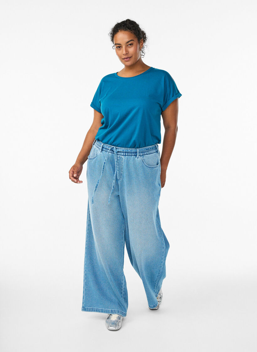 T-shirt met korte mouwen van katoenmix, Blauw, Model image number 1