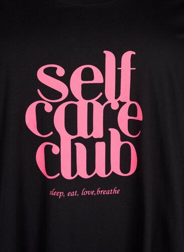 Katoenen nachthemd met korte mouwen, Black w. Self Care, Packshot image number 2