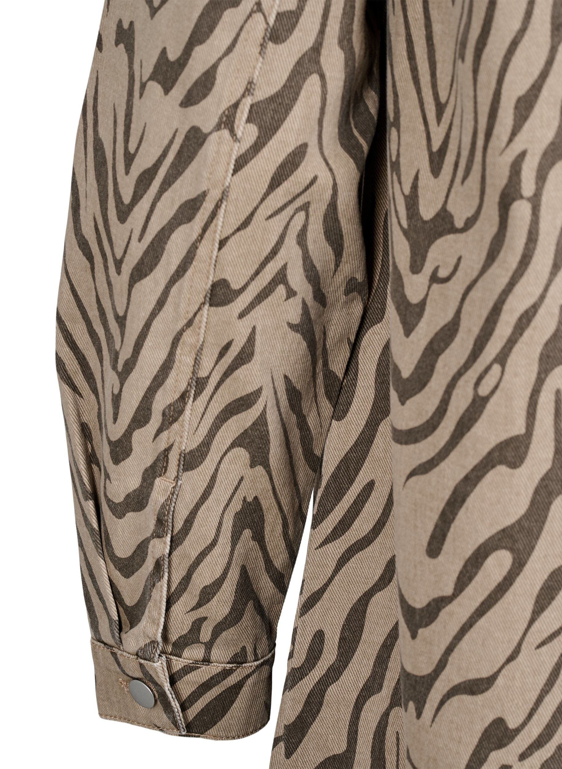 Zizzi Denimjurk met lange mouwen en zebraprint, Bruin, Packshot image number 3