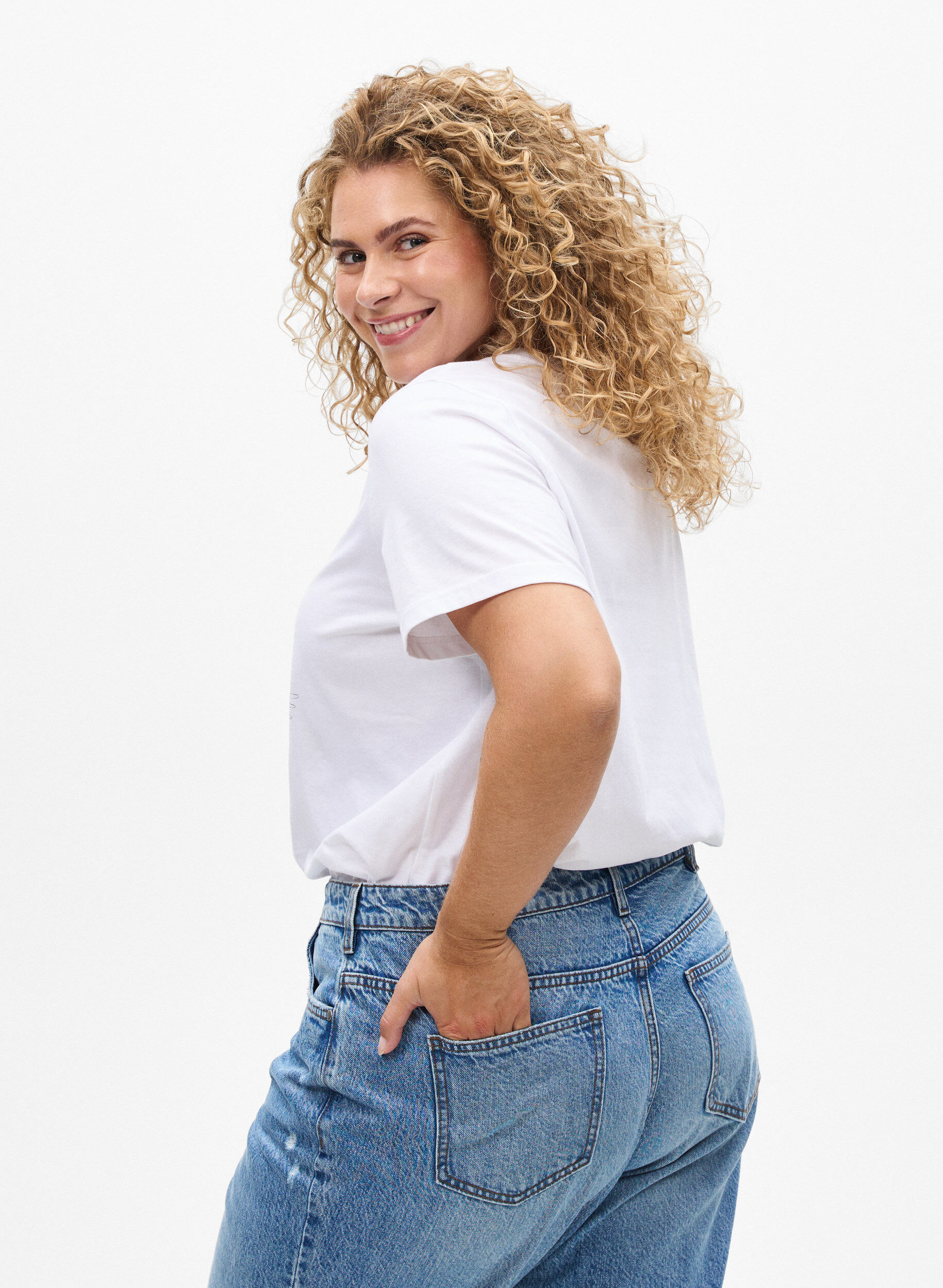 Zizzi Katoenen T-shirt met print op de voorkant, Wit, Model image number 2