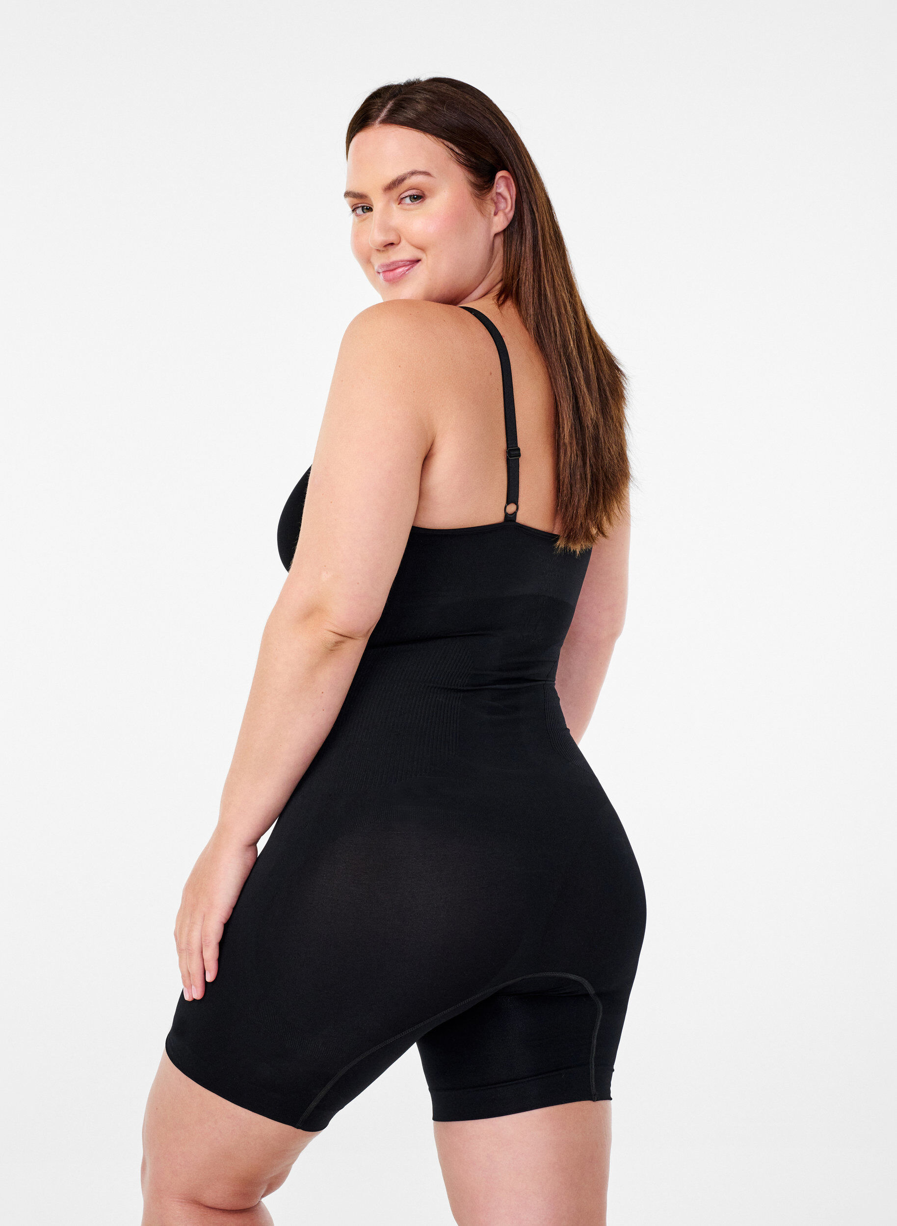 Zizzi Shapewear body met opening aan de onderkant, Zwart, Model image number 1