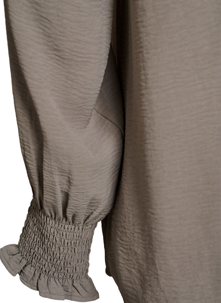 Blouse met smockmanchetten en V-hals, Beige, Packshot image number 3